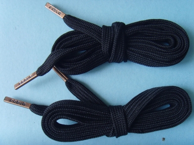 custom length black flat shoelace with debossed logo tips